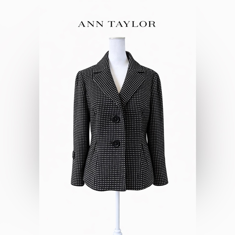Ann Taylor Black Blazer with White Polka Dot Print Structured Blazer
